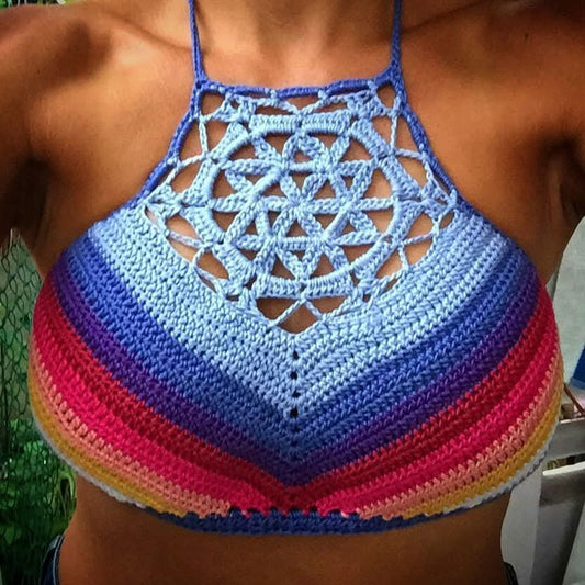 Rainbow Flower of Life Halter Top
